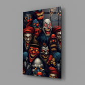 Grinning Clown Faces Dark Carnival Glass Wall Art