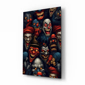 Grinning Clown Faces Dark Carnival Glass Wall Art