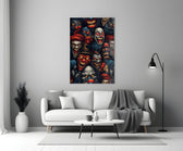 Grinning Clown Faces Dark Carnival Glass Wall Art