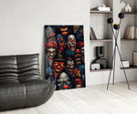 Grinning Clown Faces Dark Carnival Glass Wall Art