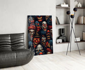 Grinning Clown Faces Dark Carnival Glass Wall Art
