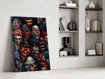Grinning Clown Faces Dark Carnival Glass Wall Art