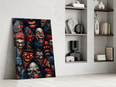 Grinning Clown Faces Dark Carnival Glass Wall Art