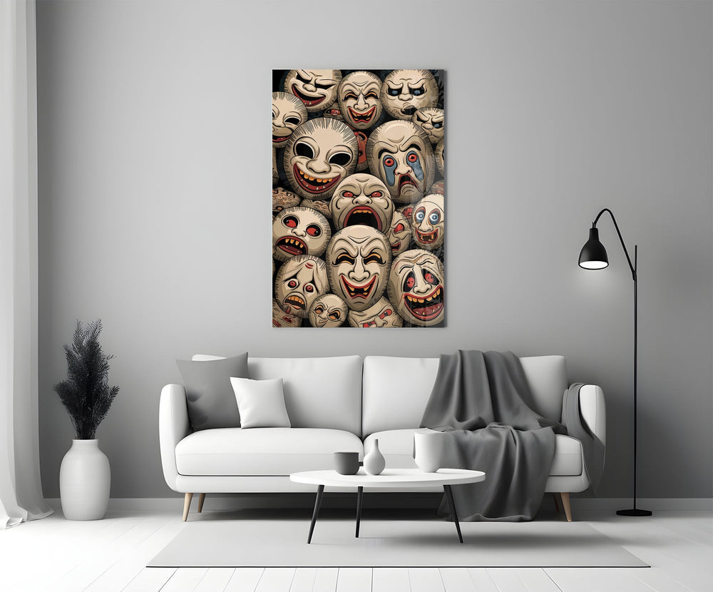 Sepia Theatre Masks Comedy Tragedy Glass Wall Art