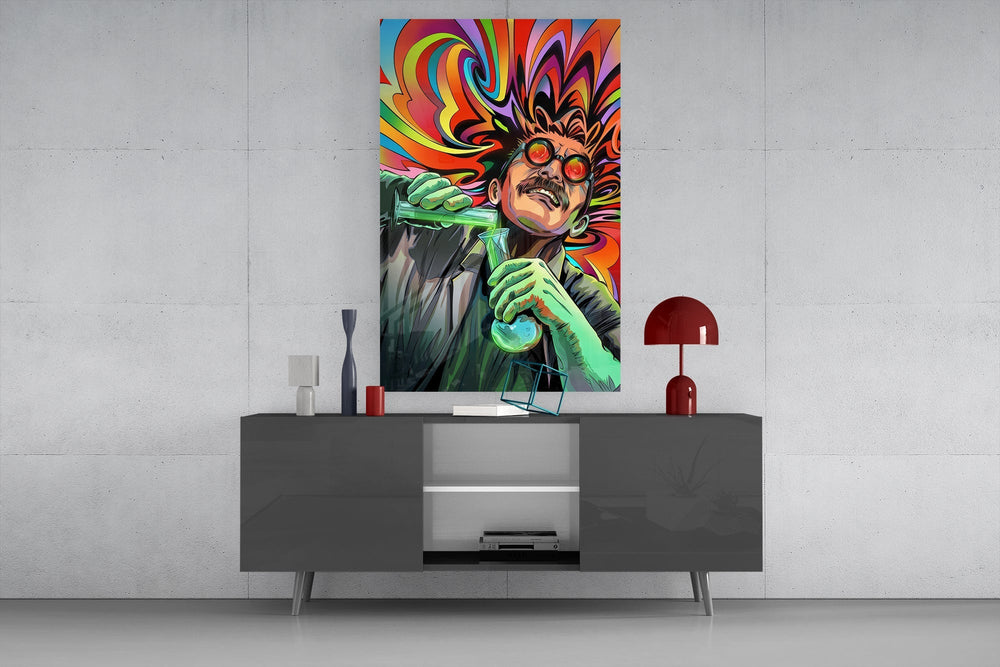 Neon Mad Scientist Green Potion Glass Wall Art