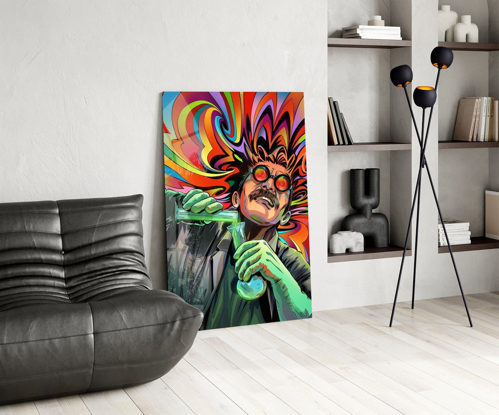 Neon Mad Scientist Green Potion Glass Wall Art