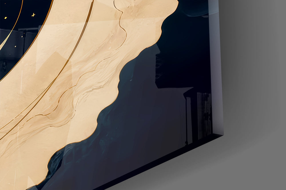 Navy and Gold Sun and Crescent Moon Glass Wall Art
