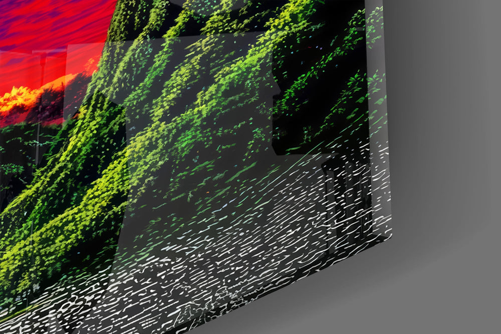Neon Valley Moonlit Rainbow Sunset Glass Wall Art
