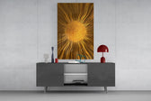 Golden Sunburst Radiant Metallic Glass Wall Art