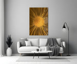 Golden Sunburst Radiant Metallic Glass Wall Art