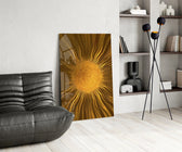 Golden Sunburst Radiant Metallic Glass Wall Art