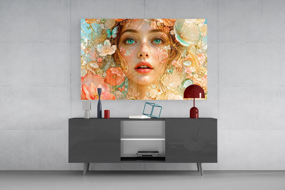 Peach Blossom Dreamer Portrait Glass Wall Art