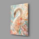 Peach and Mint Crystal Swan Glass Wall Art