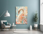 Peach and Mint Crystal Swan Glass Wall Art