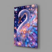 Violet Galaxy Crystal Swan Glass Wall Art