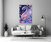 Violet Galaxy Crystal Swan Glass Wall Art