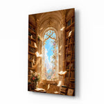 Floating Pages Sunlit Library Glass Wall Art