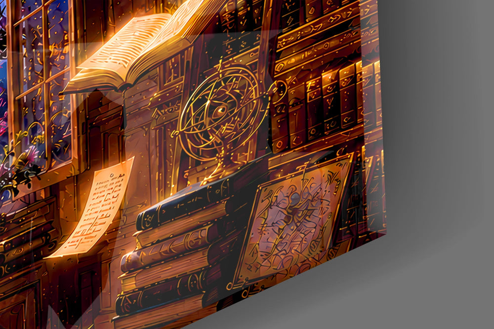 Starlit Library Floating Books Glass Wall Art