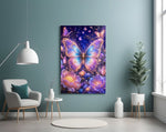 Gilded Butterfly Violet Night Garden Glass Wall Art