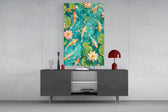 Turquoise Koi Pond Water Lily Glass Wall Art