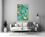 Turquoise Koi Pond Water Lily Glass Wall Art