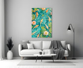 Turquoise Koi Pond Water Lily Glass Wall Art