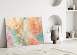 Blush Peach and Mint Marbled Petals Glass Wall Art
