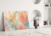 Blush Peach and Mint Marbled Petals Glass Wall Art