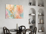 Blush Peach and Mint Marbled Petals Glass Wall Art