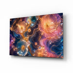 Jewel Tone Sapphire and Rose Petals Glass Wall Art