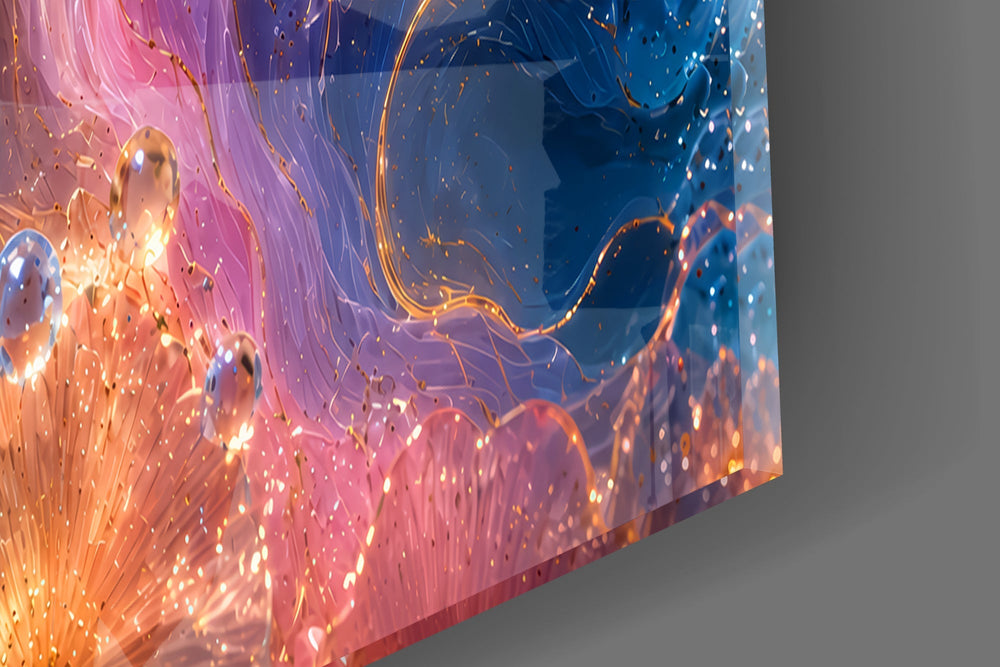 Jewel Tone Sapphire and Rose Petals Glass Wall Art