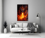 Fire Dragon Ember Eyes Flame Breath Glass Wall Art