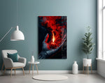 Red Candle in Cupped Hand Smoke Glass Wall Art