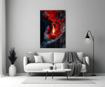 Red Candle in Cupped Hand Smoke Glass Wall Art
