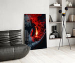 Red Candle in Cupped Hand Smoke Glass Wall Art