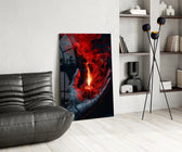 Red Candle in Cupped Hand Smoke Glass Wall Art