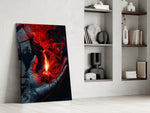 Red Candle in Cupped Hand Smoke Glass Wall Art