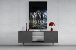 Galloping Horse Herd Lightning Storm Glass Wall Art