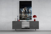 Galloping Horse Herd Lightning Storm Glass Wall Art
