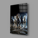Galloping Horse Herd Lightning Storm Glass Wall Art