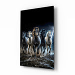 Galloping Horse Herd Lightning Storm Glass Wall Art