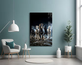 Galloping Horse Herd Lightning Storm Glass Wall Art