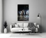 Galloping Horse Herd Lightning Storm Glass Wall Art