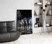 Galloping Horse Herd Lightning Storm Glass Wall Art