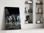 Galloping Horse Herd Lightning Storm Glass Wall Art