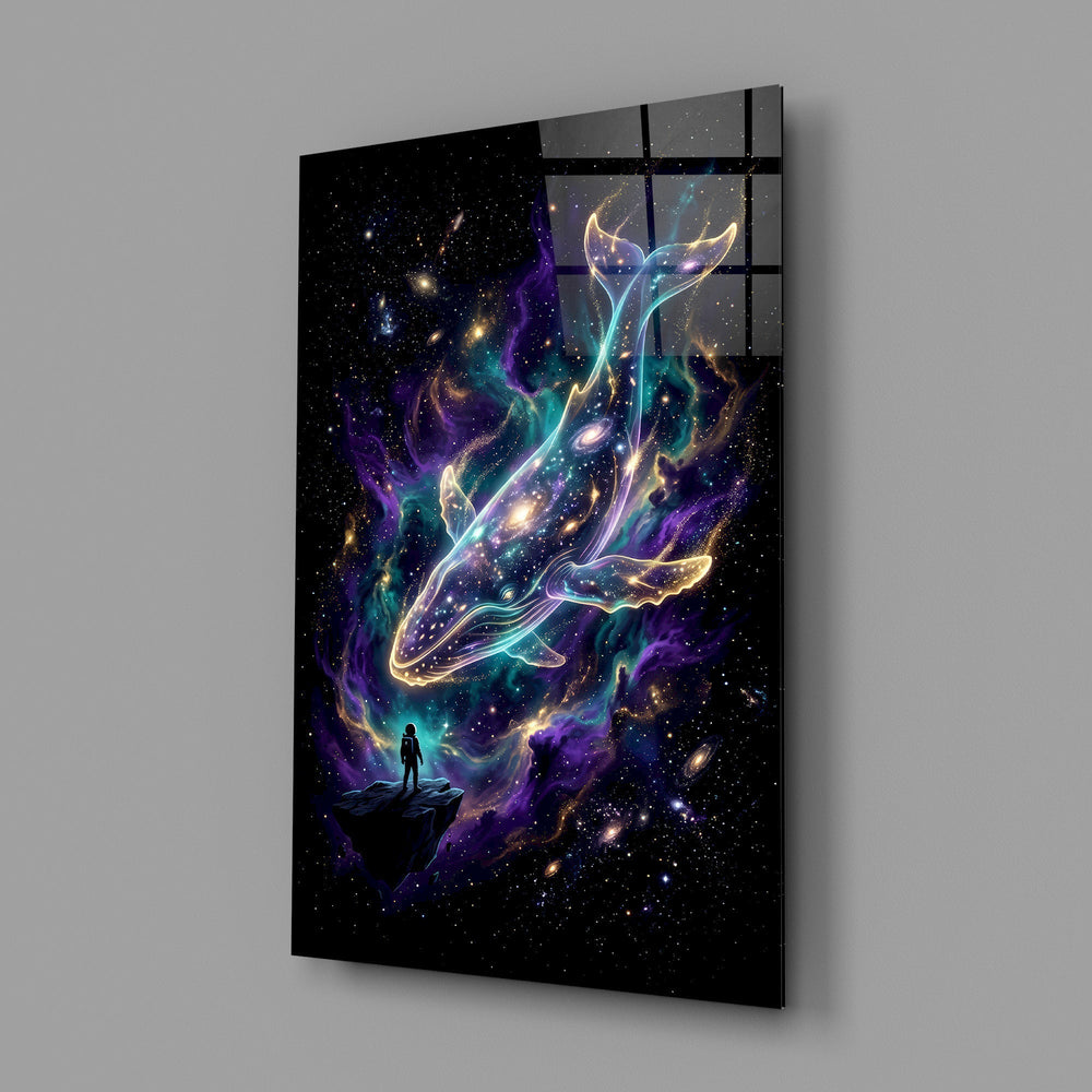 Cosmic Whale Nebula and Astronaut Glass Wall Art