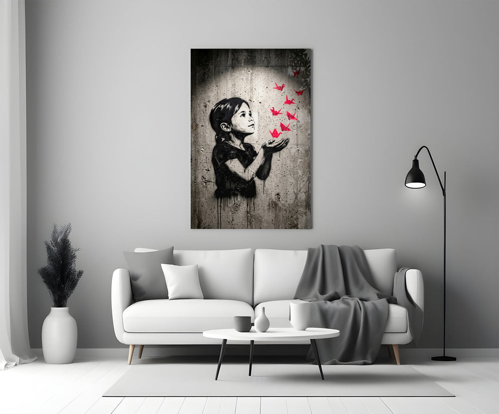Stencil Girl Red Paper Cranes Glass Wall Art