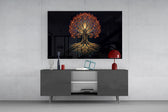 Golden Tree of Life Glowing Roots Glass Wall Art