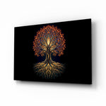 Golden Tree of Life Glowing Roots Glass Wall Art