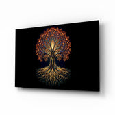 Golden Tree of Life Glowing Roots Glass Wall Art